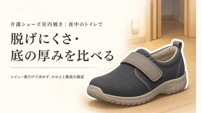 介護シューズ室内履きのレビュー数ランキング｜夜中のトイレで脱げにくさ・底の厚みを比較