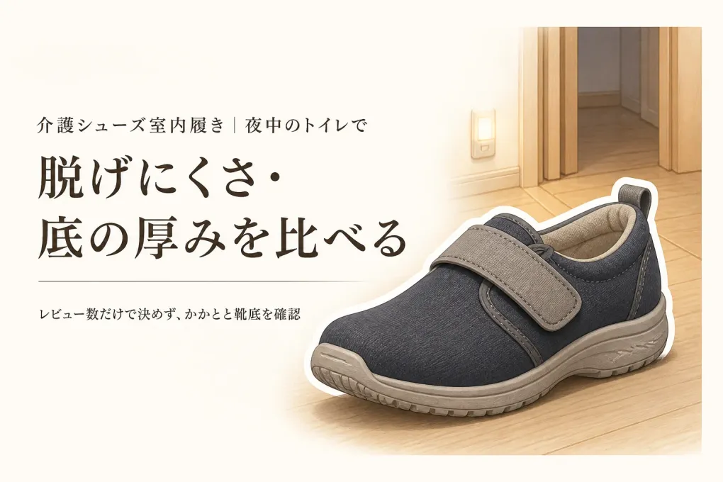 介護シューズ室内履きのレビュー数ランキング｜夜中のトイレで脱げにくさ・底の厚みを比較