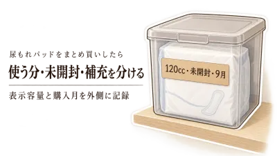 尿もれパッドのまとめ買いはどこに置く？年末前に蓋付き収納ボックスで表示と補充を決める
